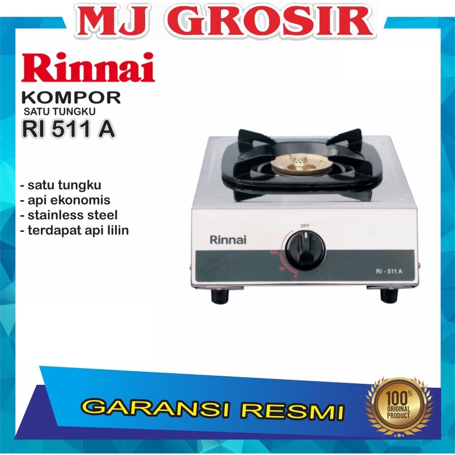 PROMO KOMPOR 1 TUNGKU MURAH RINNAI RI 511 A RI511A STAINLESS STEEL