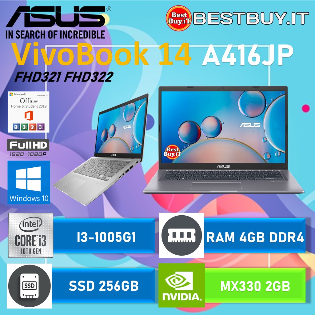 ASUS VIVOBOOK 14 A416JP i3-1005G1 4GB 256GB MX330 2GB 14"FHD W10 OHS