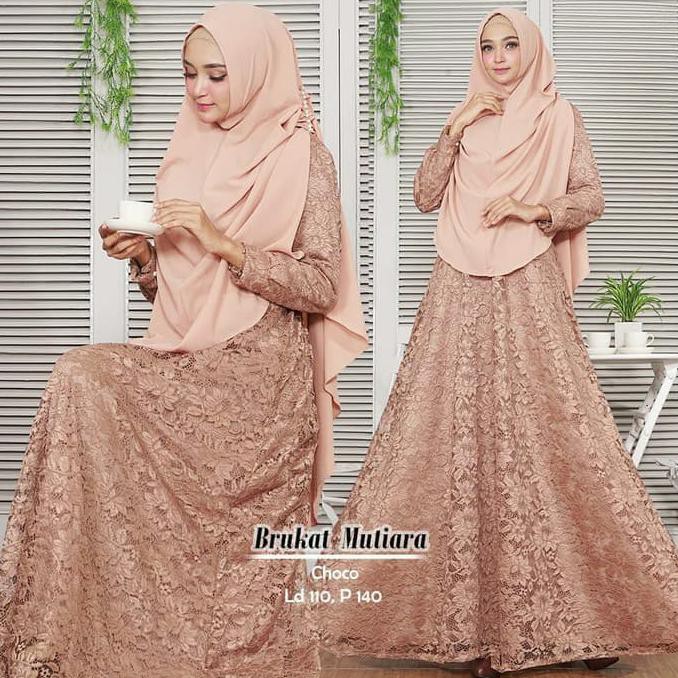 BAJU GAMIS SYARI SYARII MUSLIM MUTIARA COKLAT / GAMIS BRUKAT MEWAH
