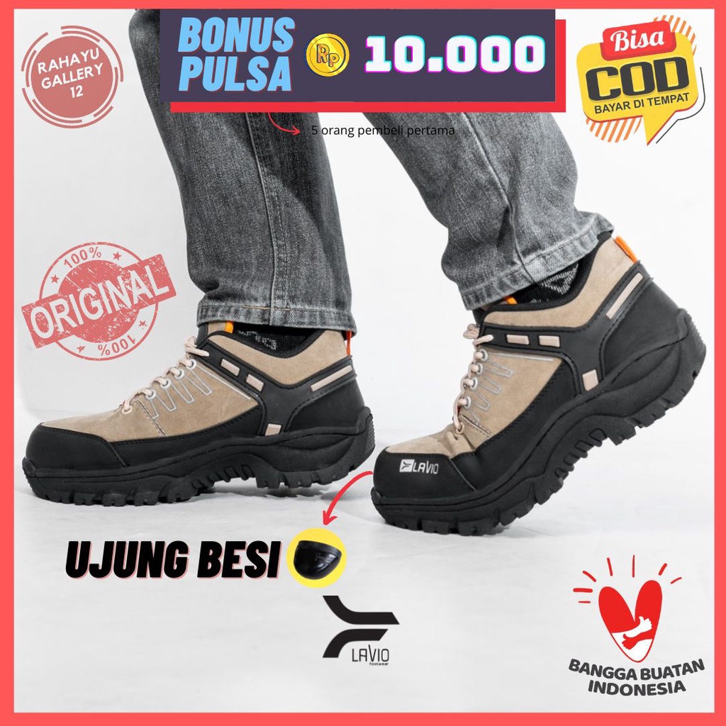 Sepatu Safety Pria Ujung Besi Original Lavio Leacher Septi Kerja Sefty Proyek Lapangan