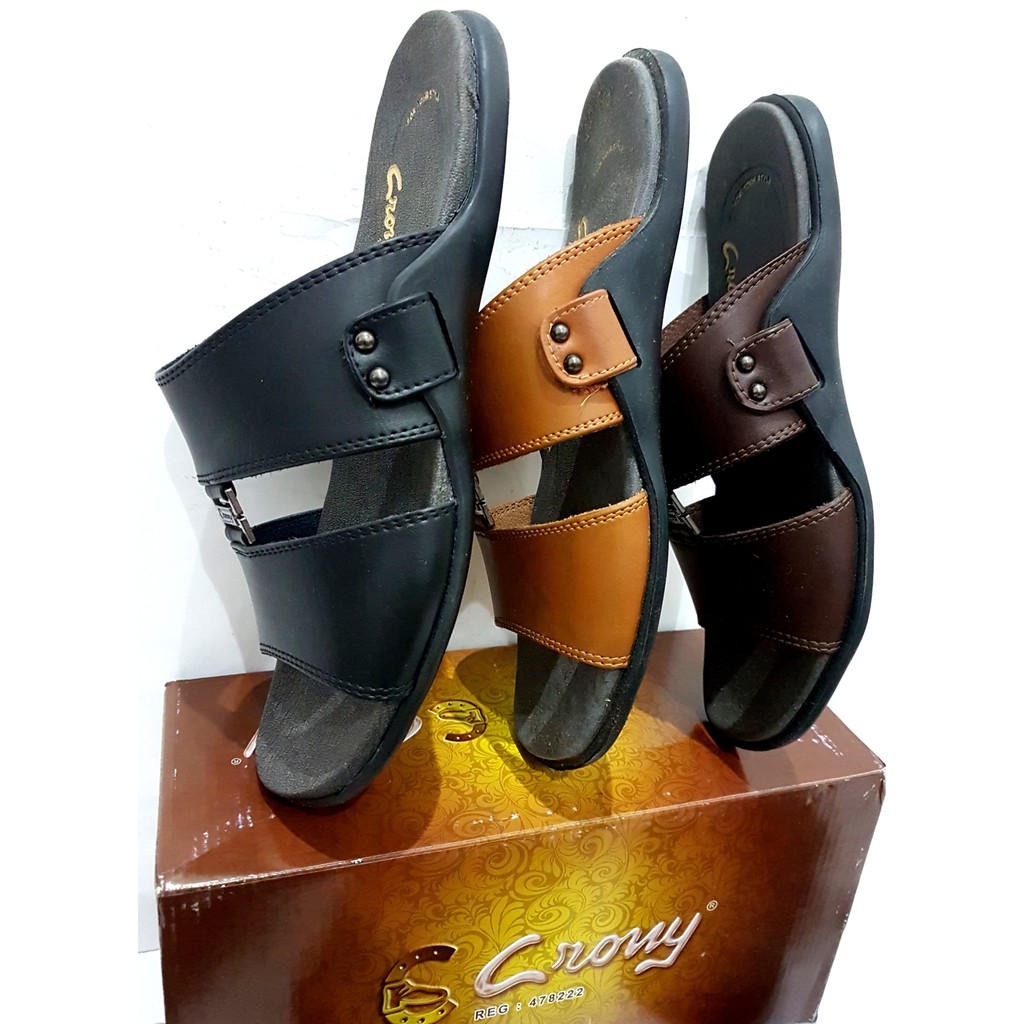 Sandal Kulit Pria Pakai Box Crony SMK  Size38-43 Sandal Pria Sandal SLIDE Sandal cowo