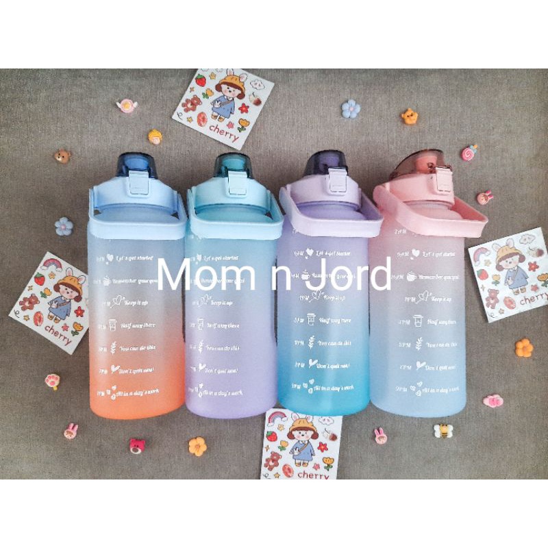 READY - [FREE Sticker 2D+3D] PREMIUM Botol Minum Motivasi 2 Liter Include - Botol Kekinian Mirip Qui