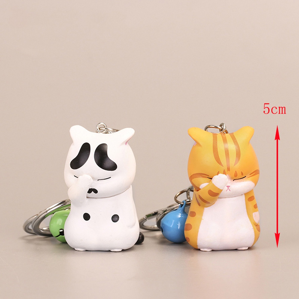 Needway  Fashion Jewelry Shy Cat Keychains Ornaments Gifts Chubby Kitten Animal Keyrings Cute Charm Cartoon PVC Bell Door Key Bag Decoration/Multicolor