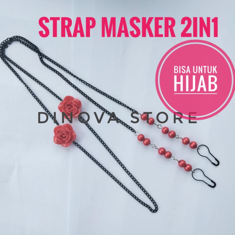 NEW strap masker hijab 2 in 1 fallin mutiara sesuai warna mawar/konektor masker/strap masker hijab/dinova store/pgx/tali masker/strap masker 2in1/strap masker hijab 2in1/konektor masker
