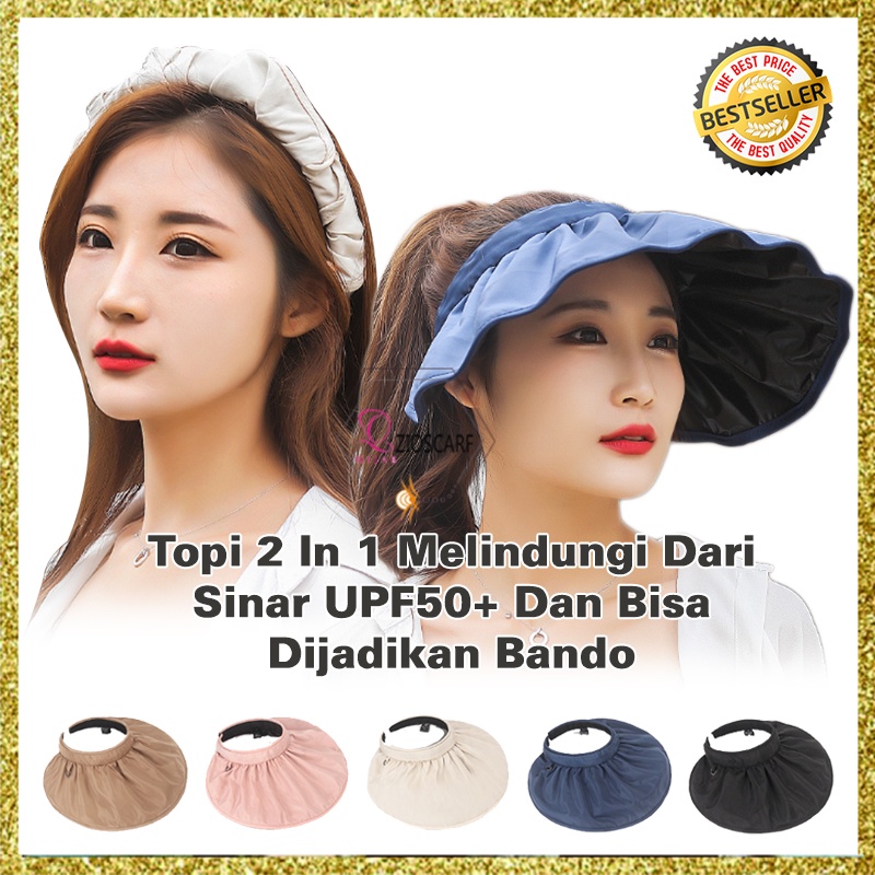 TOPI PANTAI WANITA VISOR LEBAR SUMMER SENAM OUTDOR LIPAT ANTI UV MATAHARI FASHION KOREA IMPORT ZV