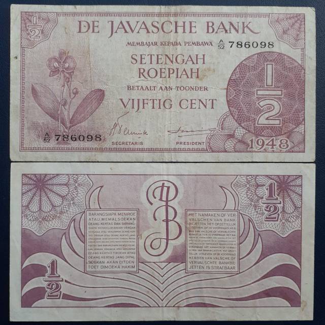 Uang Kuno Lama 1/2 Rupiah Federal Tahun 1948