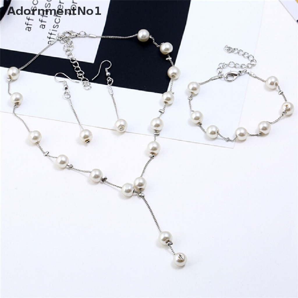 (AdornmentNo1) Set Kalung Choker + Gelang Tangan + Anting Tusuk Aksen Mutiara Imitasi Untuk Perhiasan Wanita