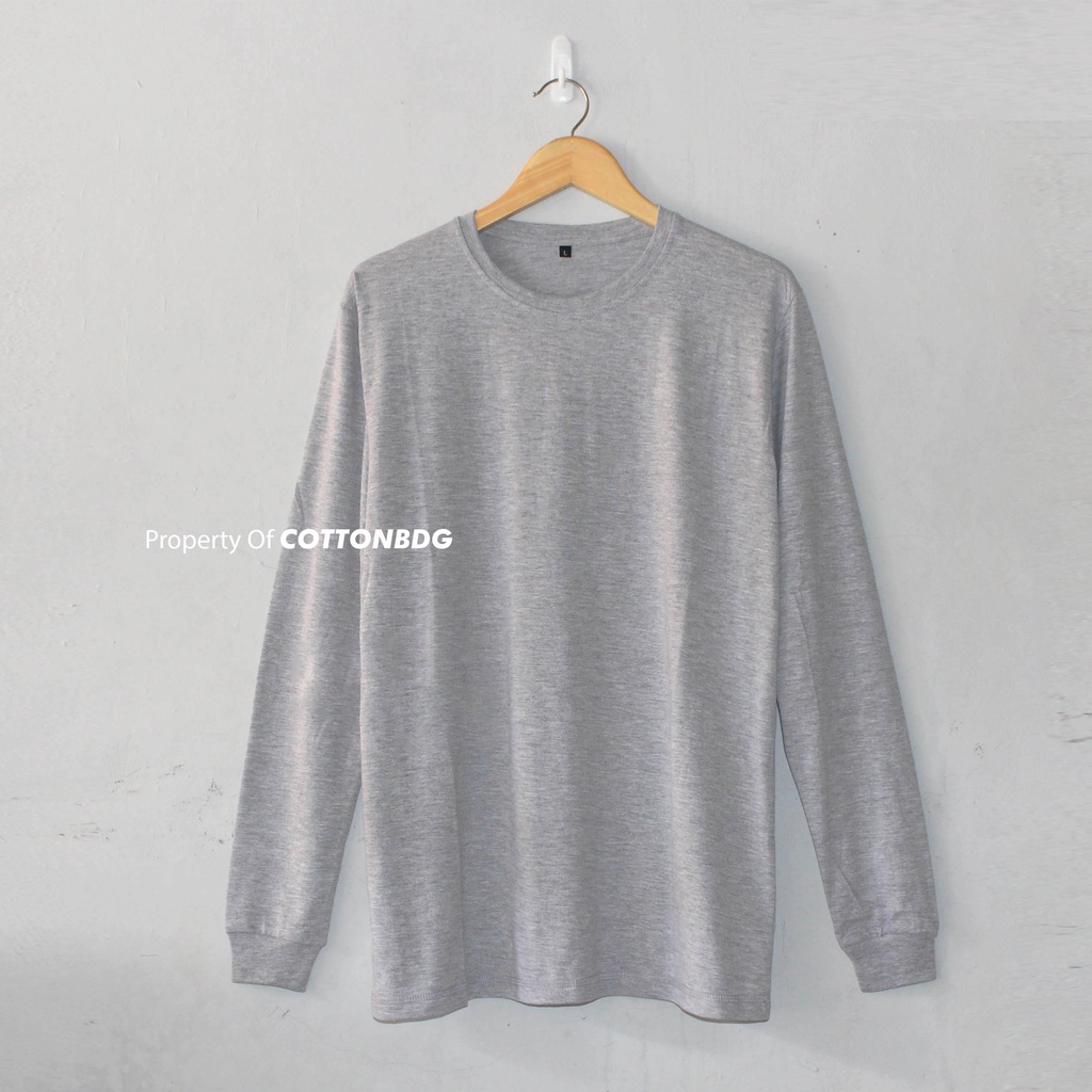KAOS POLOS ABU MUDA PRIA WANITA GREY MISTY LENGAN PANJANG UKURAN S-XL BAHAN TWOTONE 30S ORGINAL