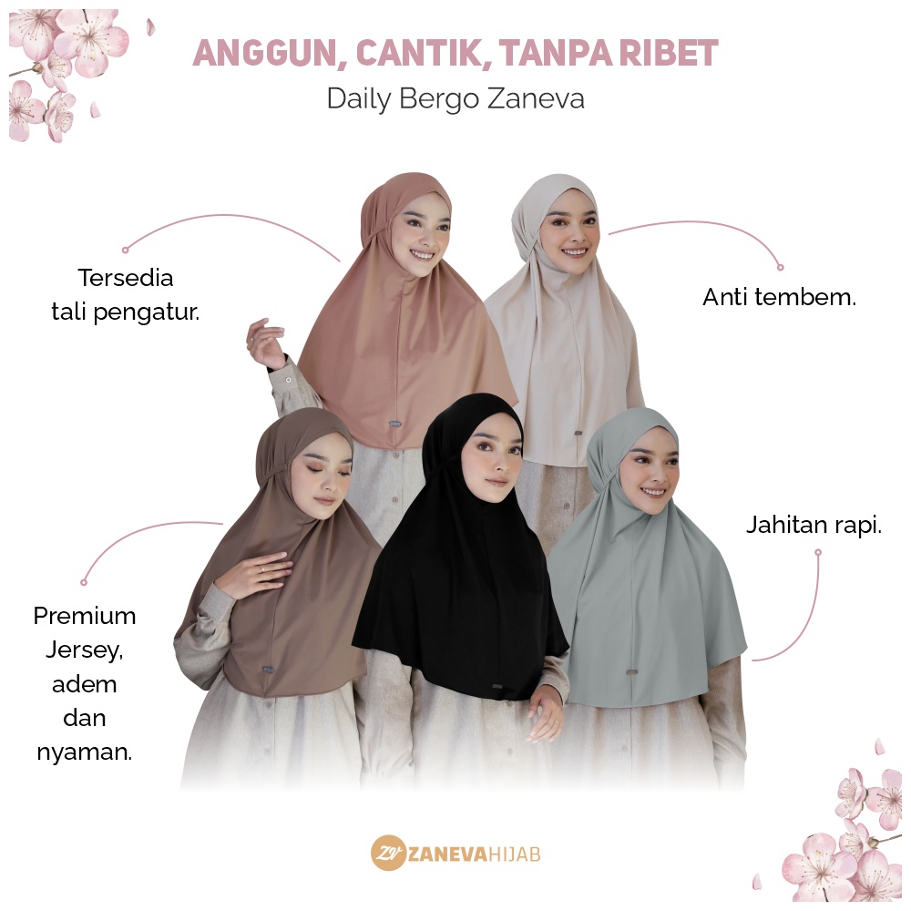 Hijab Bergo Basic By Zaneva Hijab l Bergo Polos l Hijab Jersey Adem