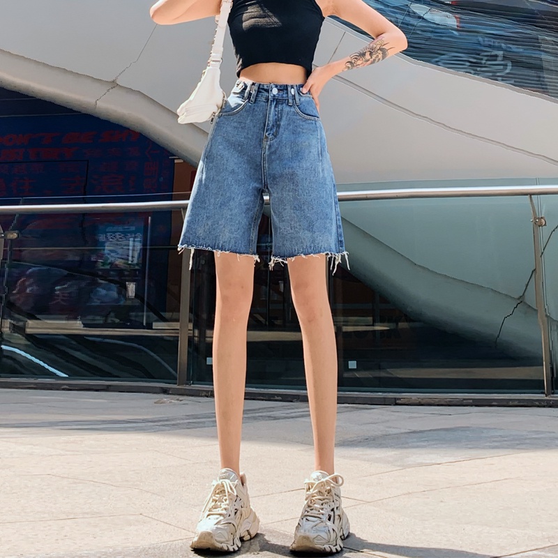 Jeans Biru Muda Baru Celana Pendek Wanita Bahan Jeans Murah / Celana Pendek Denim Wanita