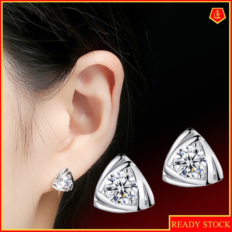 [Ready Stock]Original Triangle Diamond Silver Earrings