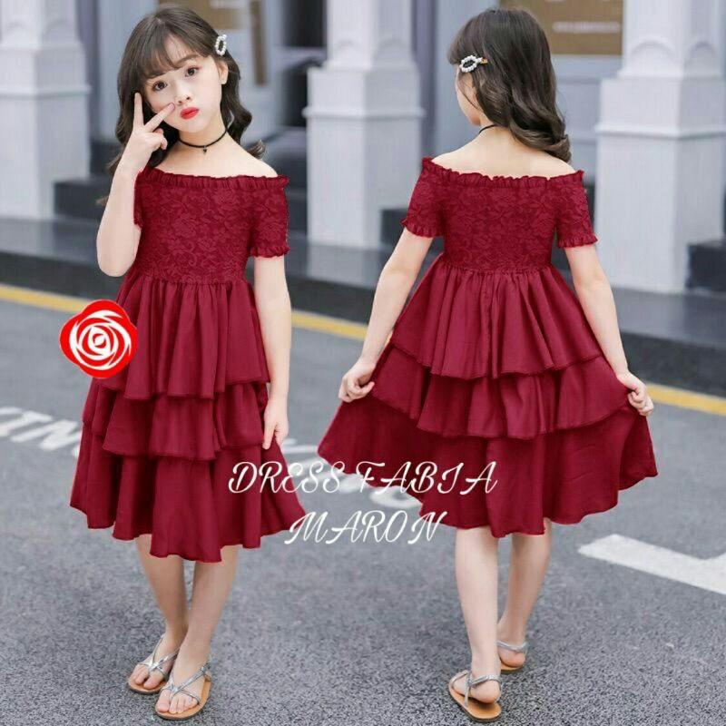 DRESS KIDS FABIA/DRESS ANAK PEREMPUAN/DRESS FASHION ANAK / BAJU ANAK / Dress Polos Anak Perempuan / Dress moscrepe  Anak Polos Junior Simple