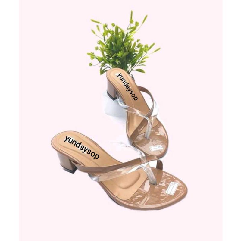 sandal haigh heels wanita jepit jeli bening tinggi 5cm