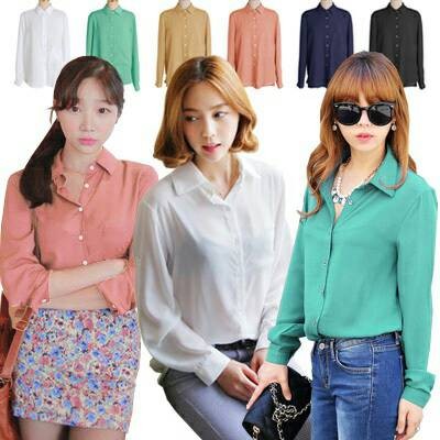 KARAKOREA 8018 Basic Long Sleeve Chiffon Blouse Baju KARAKOREA 8018 Basic Long Sleeve Chiffon Blouse Baju