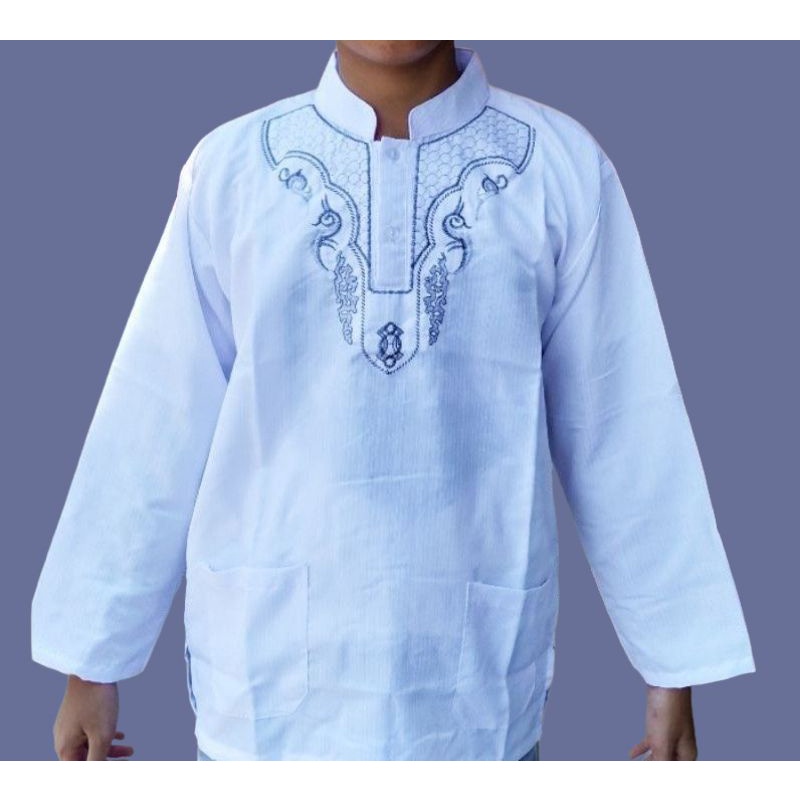 ECER) Baju Koko Muslim warna putih Anak/Remaja/Dewasa Dobi Klasik Lengan Panjang Murah