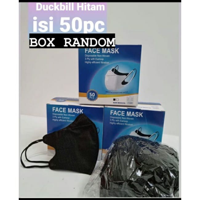 Masker duckbill earloop 3ply dewasa putih hitam face mask isi 50pcs duckbil medis kesehatan viral-6