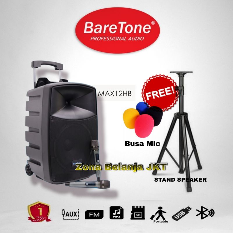 SPEAKER PORTABLE AKTIF WIRELESS MEETING BARETONE 12 INCH MAX 12HB BLUETOOTH ORIGINAL