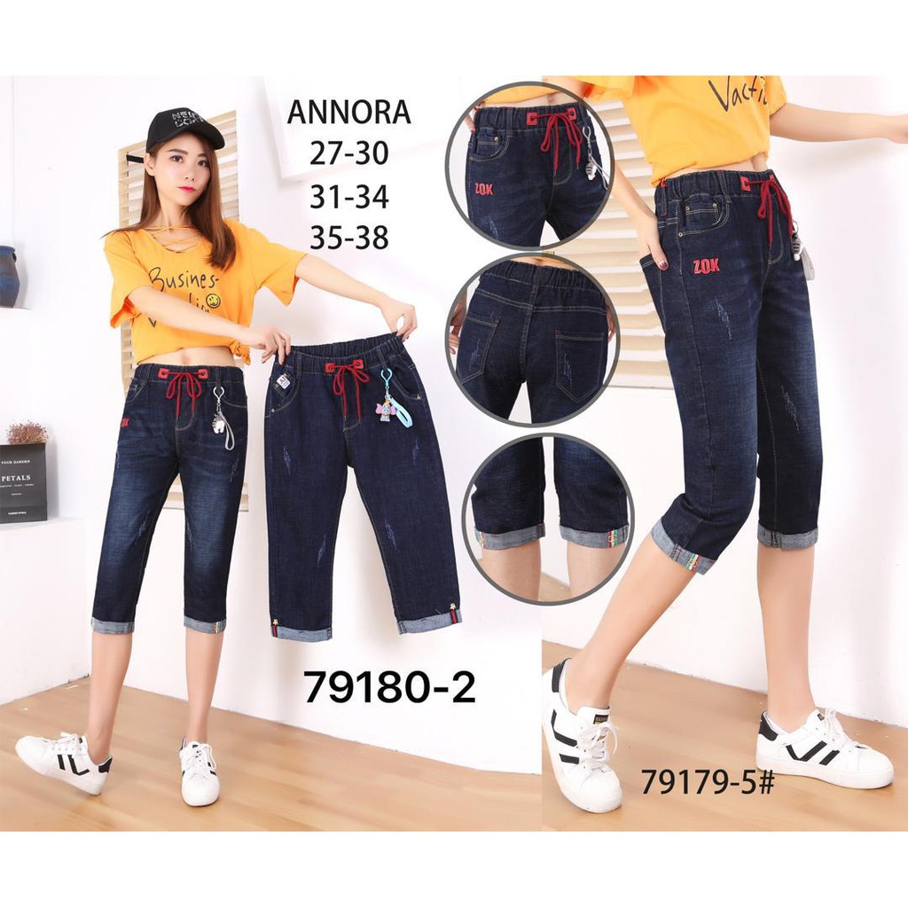 Celana Jeans Wanita 7/8 Pinggang Karet Import 31 32 33 34 Bisa Bayar Ditempat(COD)