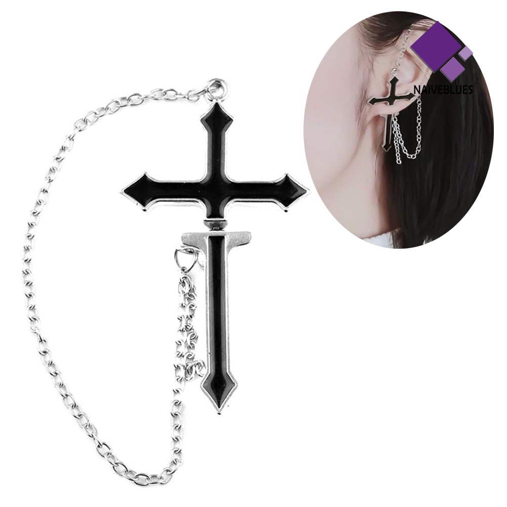 1 Pc Anting Stud Tindik Tulang Rawan Model Rantai Silang Gaya Punk Untuk Unisex