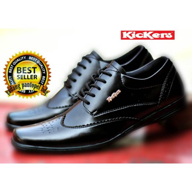 Sepatu Pantofel Hitam Pria KICKERS Paul Slop Formal Kasual Kerja Kantor Tali Murah HITAM