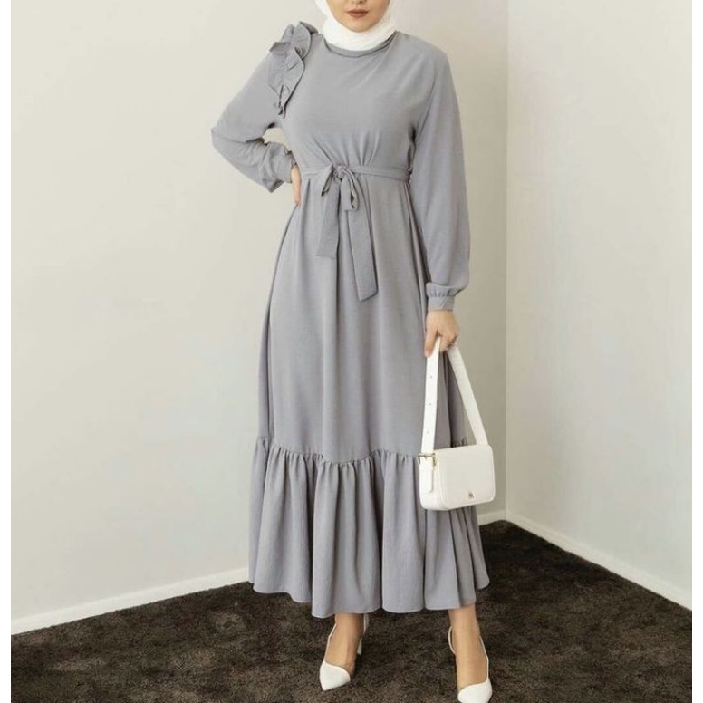 Rinjani Maxi Dress | Dres Wanita Remaja &amp; Dewasa | Baju Gamis Ruffle | Gamis Ellegant Simpe Trend