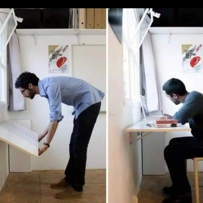 Meja Lipat Fold Dinding Papan 40 x 80 x 1,5cm Oval FREE SIKU LIPAT