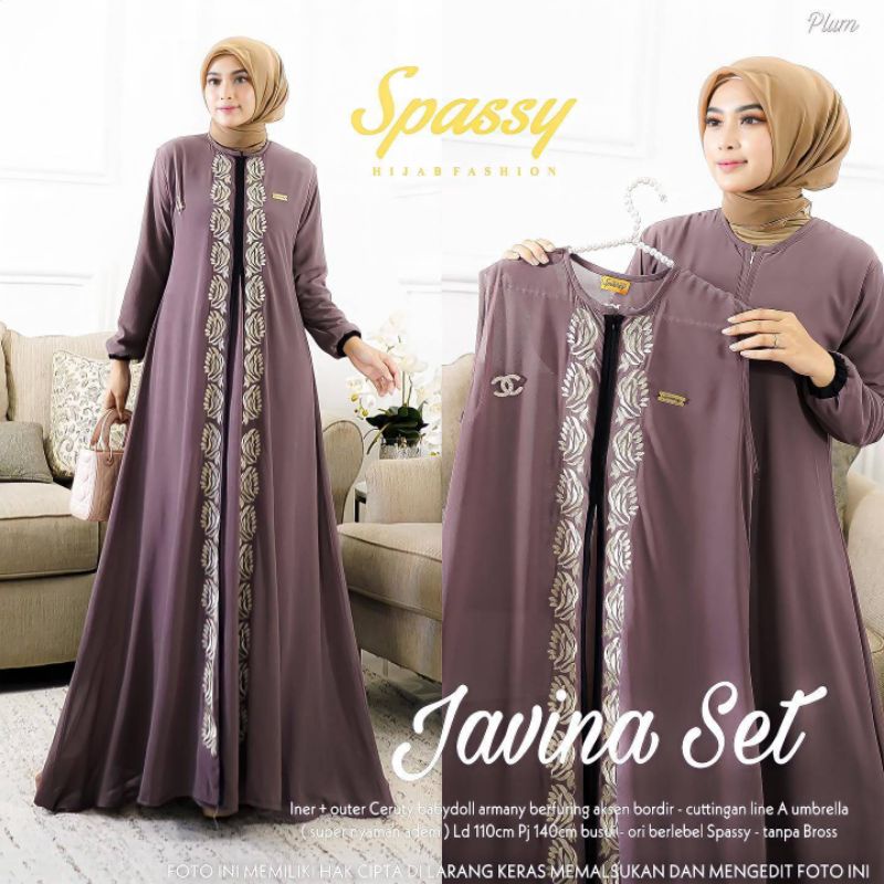 Cod Javina set bordir gamis premium cardi pisah busana muslim kekinian baju muslim gamis  murah berk