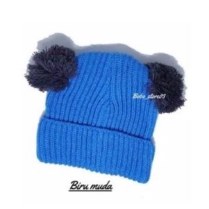 Kupluk Pompom Anak Bayi Cewek Cowok Polos / Kupluk Bayi laki laki perempuan usia 0-2,5 tahun-Biru muda