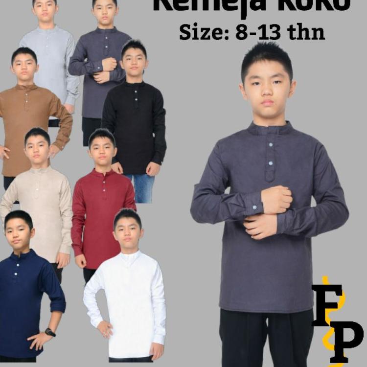 ➴ Pakaian Baju Kemeja Anak Usia 8-13 Tahun Koko Muslim Polos Anak Laki laki Cowok Lengan Panjang Mur