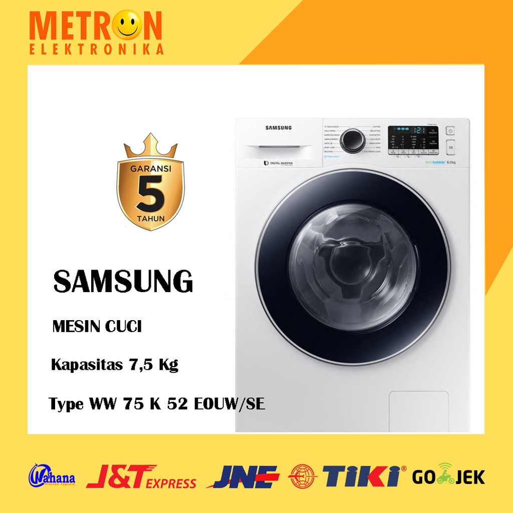 SAMSUNG WW 75 K 52 E0UW/SE / MESIN CUCI FRONT LOADING 7,5 KG / 1200 RPM / WW75K52E0UWSE