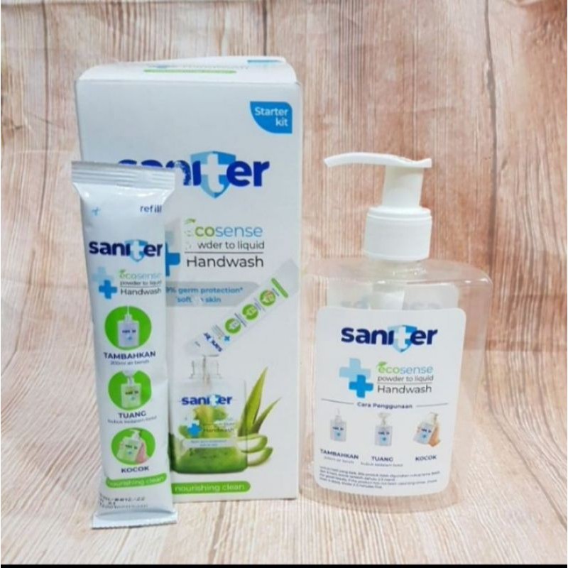 SANITER STARTKIT BIANG BUBUK SABUN CUCI TANGAN TERBARU ( BOTOL + REFILL )