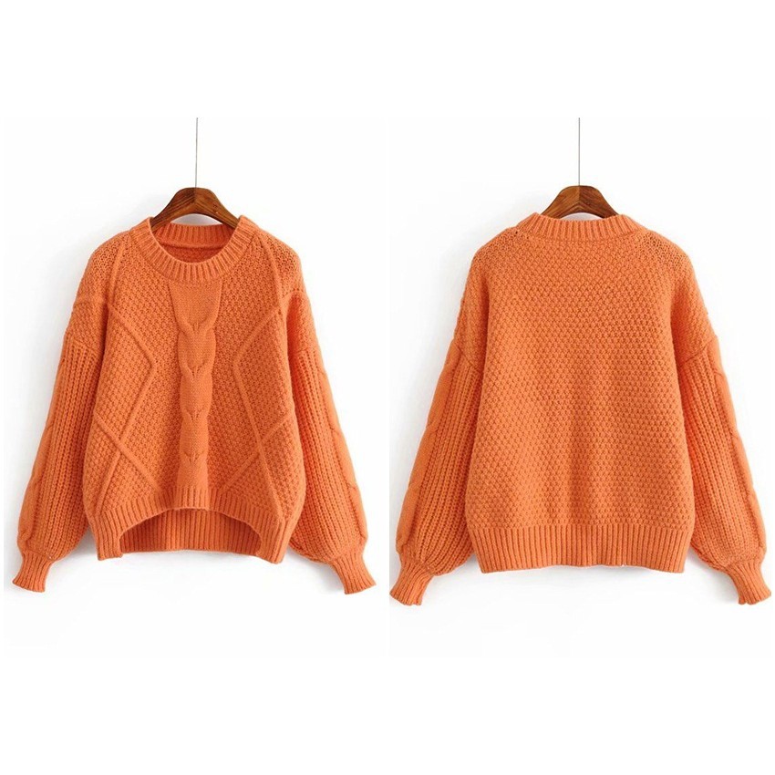 [baju wanita korea]  Knit Sweater Rajut Knit Wanita Korea Import Orange Putih