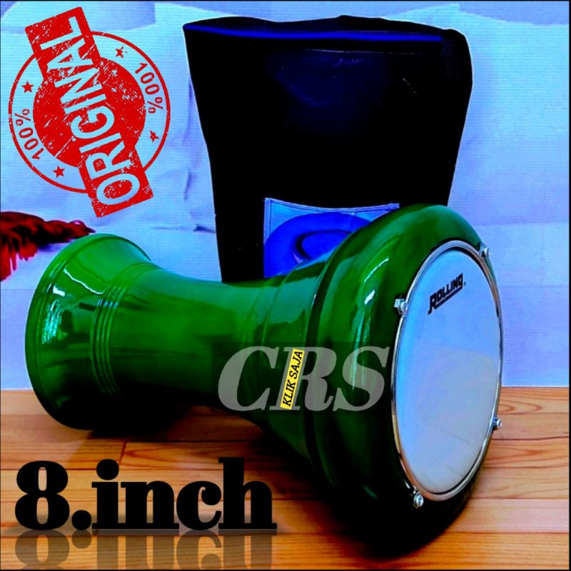 Alat Marawis Atau Darbuka Kayu Murah Polos Hijau NU Rolling Putih