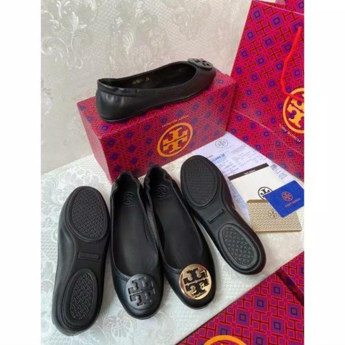 Ready stok sepatu flat shoes tory burch mirror kulit asli