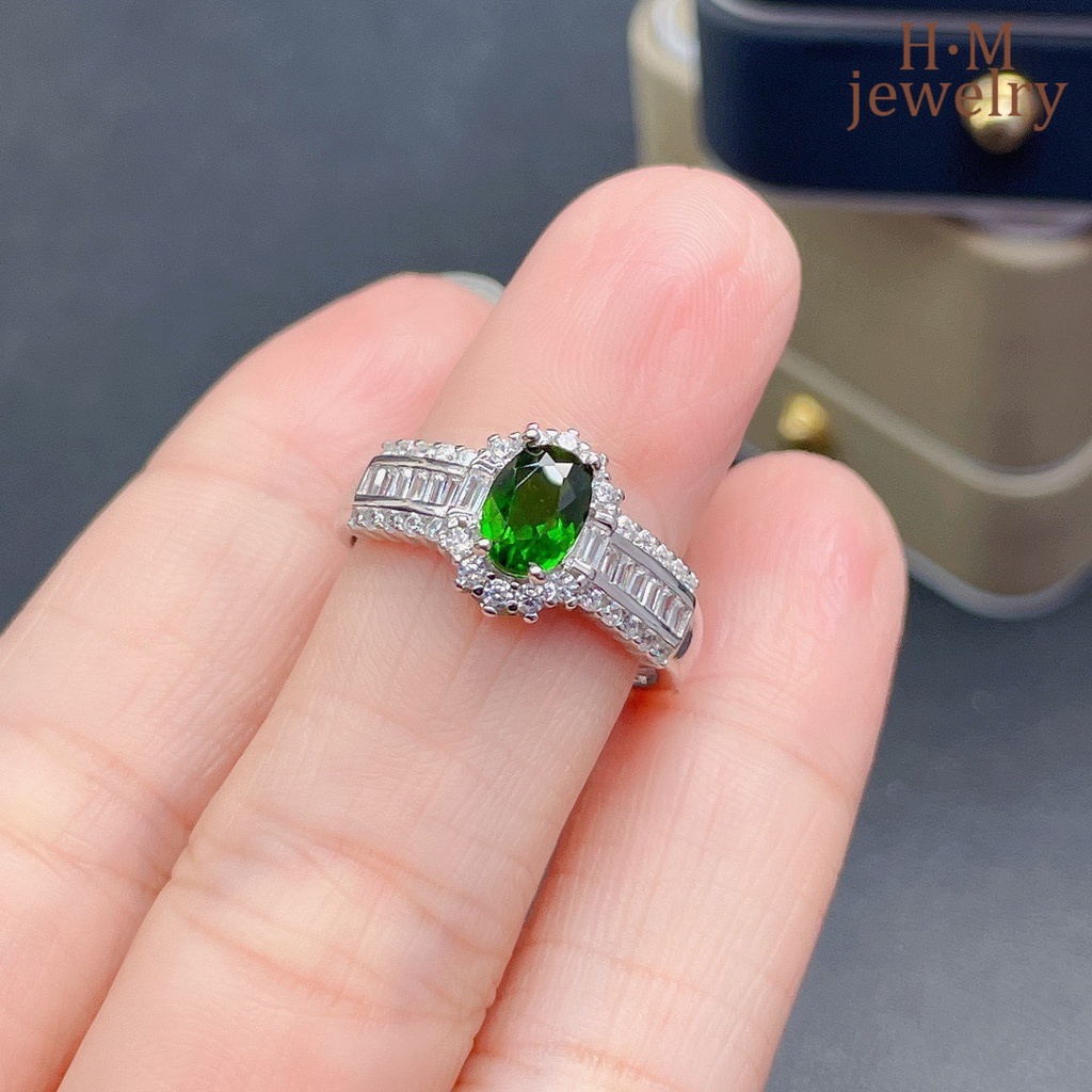 Cincin S925 Silver Bentuk T Hias Batu Permata Zamrud Persegi Warna-Warni