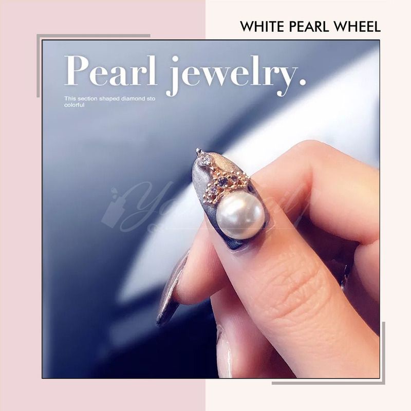 White pearl wheel mutiara putih rhinestones nail art hiasan kuku half pearl