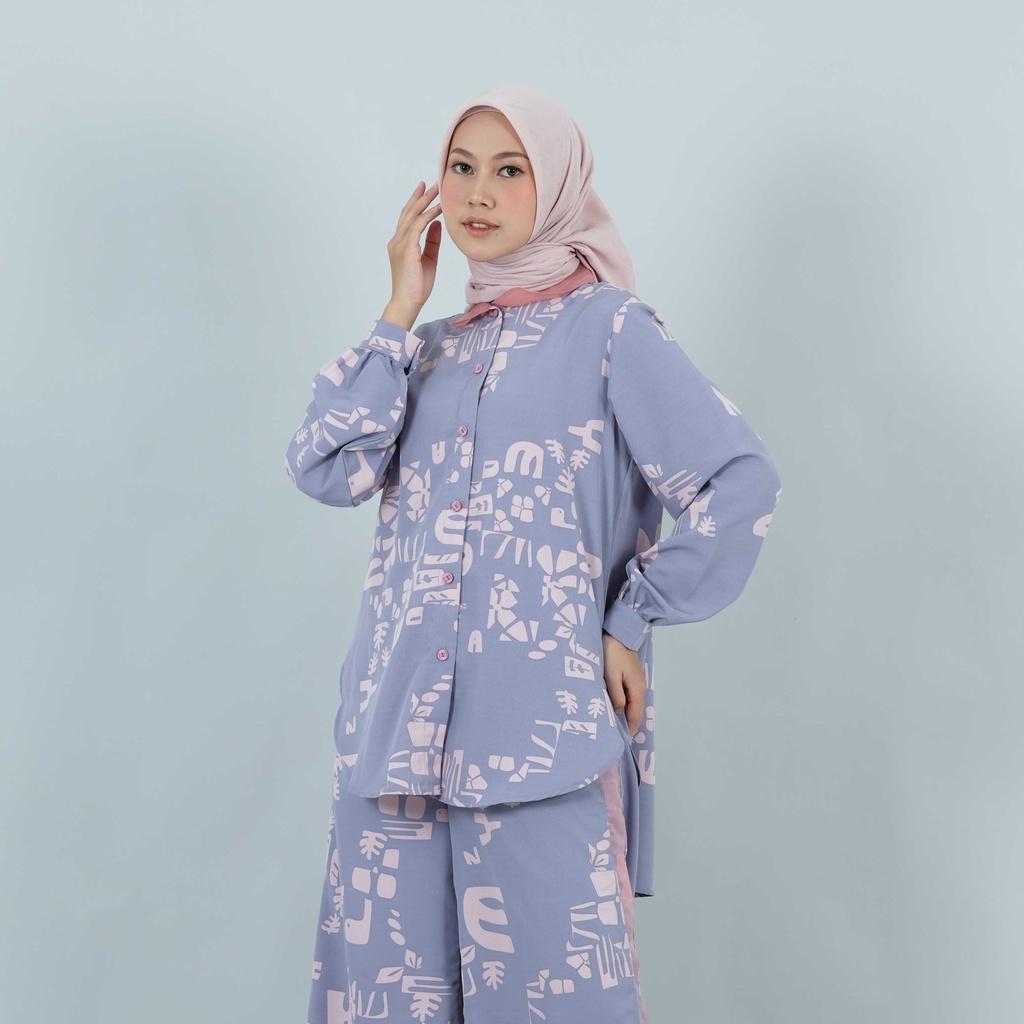 Kemeja Deenay Plumeria Shirt Lavender