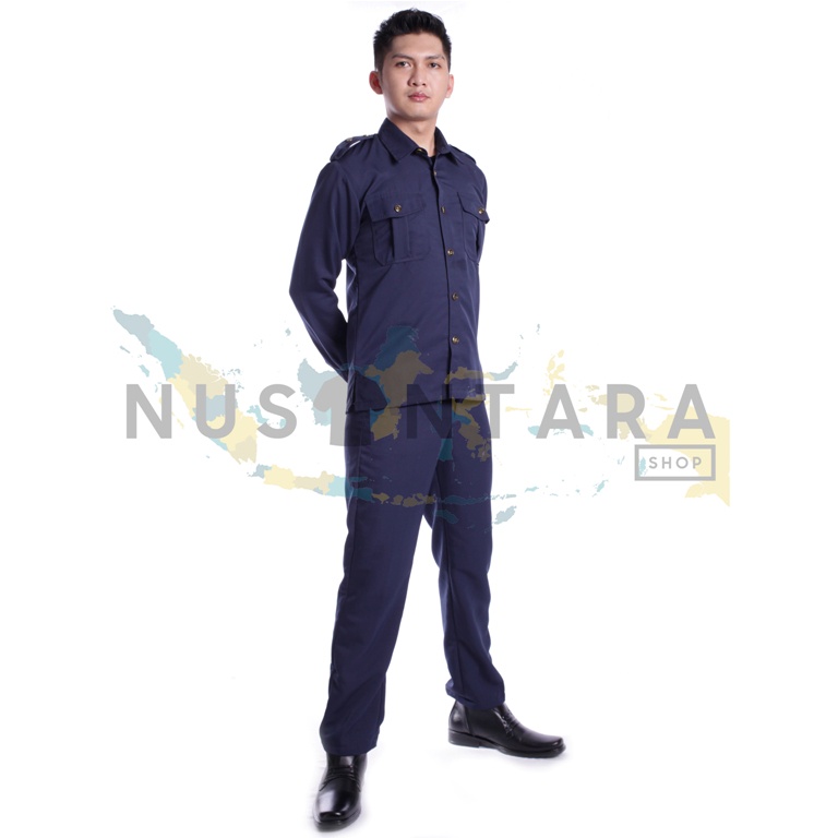 Seragam Safari Lengan Panjang Biru Navy Seragam Security Terbaru Baju Safari Satpam Bodyguard Supir