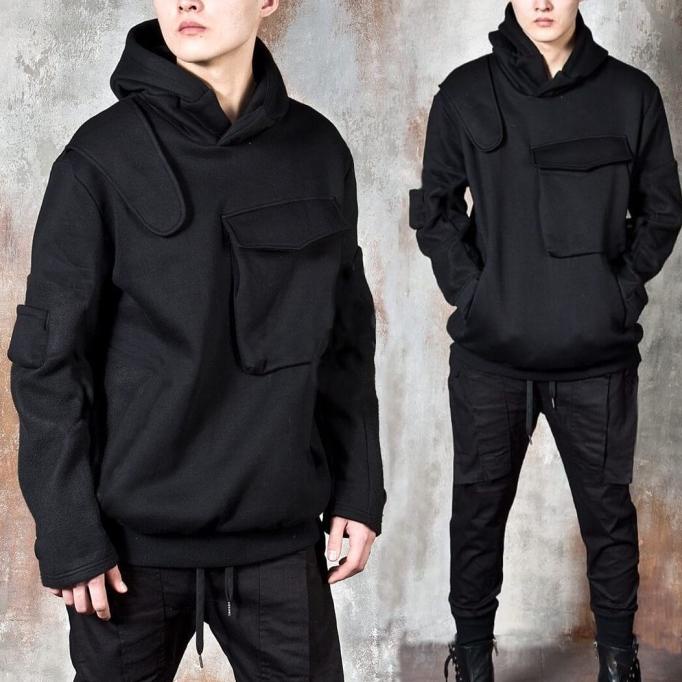 Jaket hoodie techwear hype left pocket round