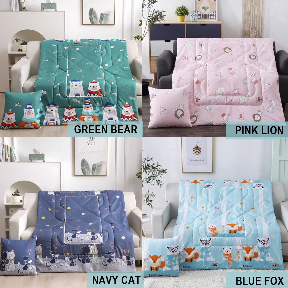 Bantal Selimut Balmut 2 in 1 Bedcover Lipat Motif Anak Travel NEW