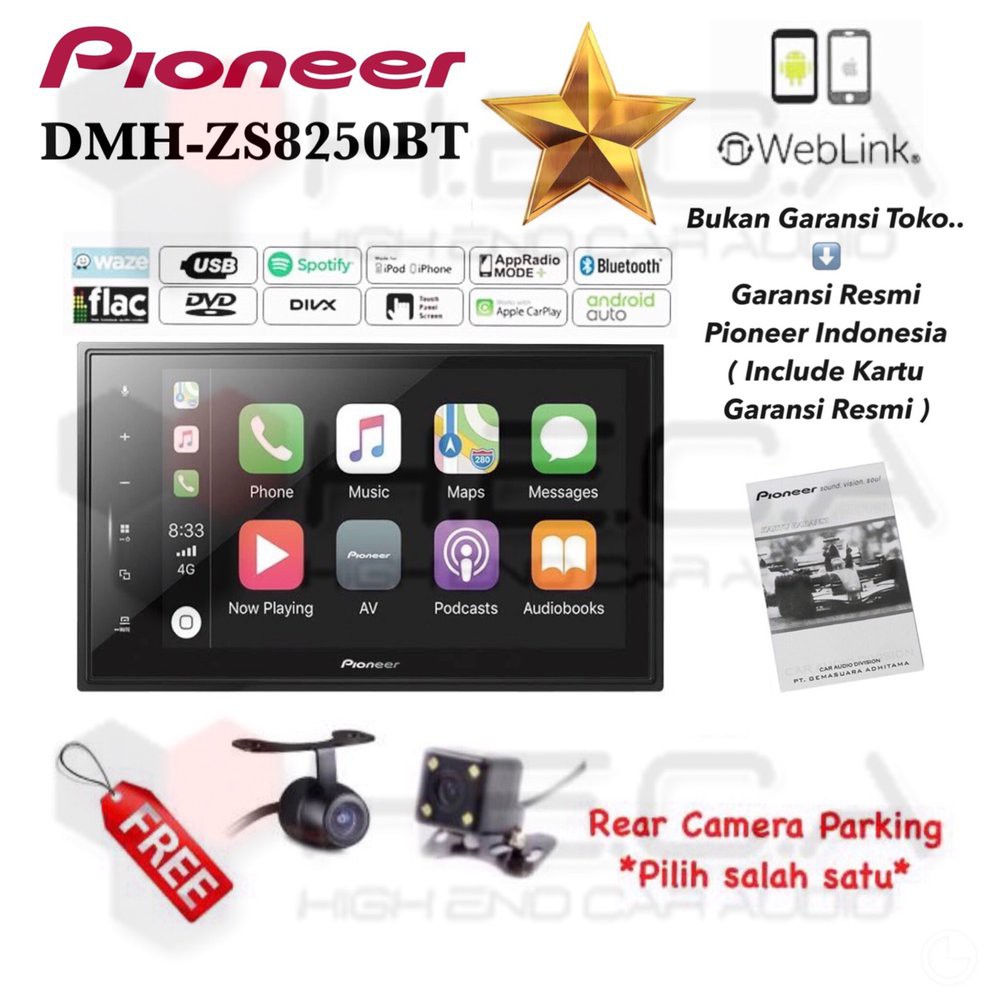 Pioneer DMH-ZS8250BT 8inch Bluetooth Head Unit Double Din Tape Mobil DMH ZS8250 BT Audio & CAMERA