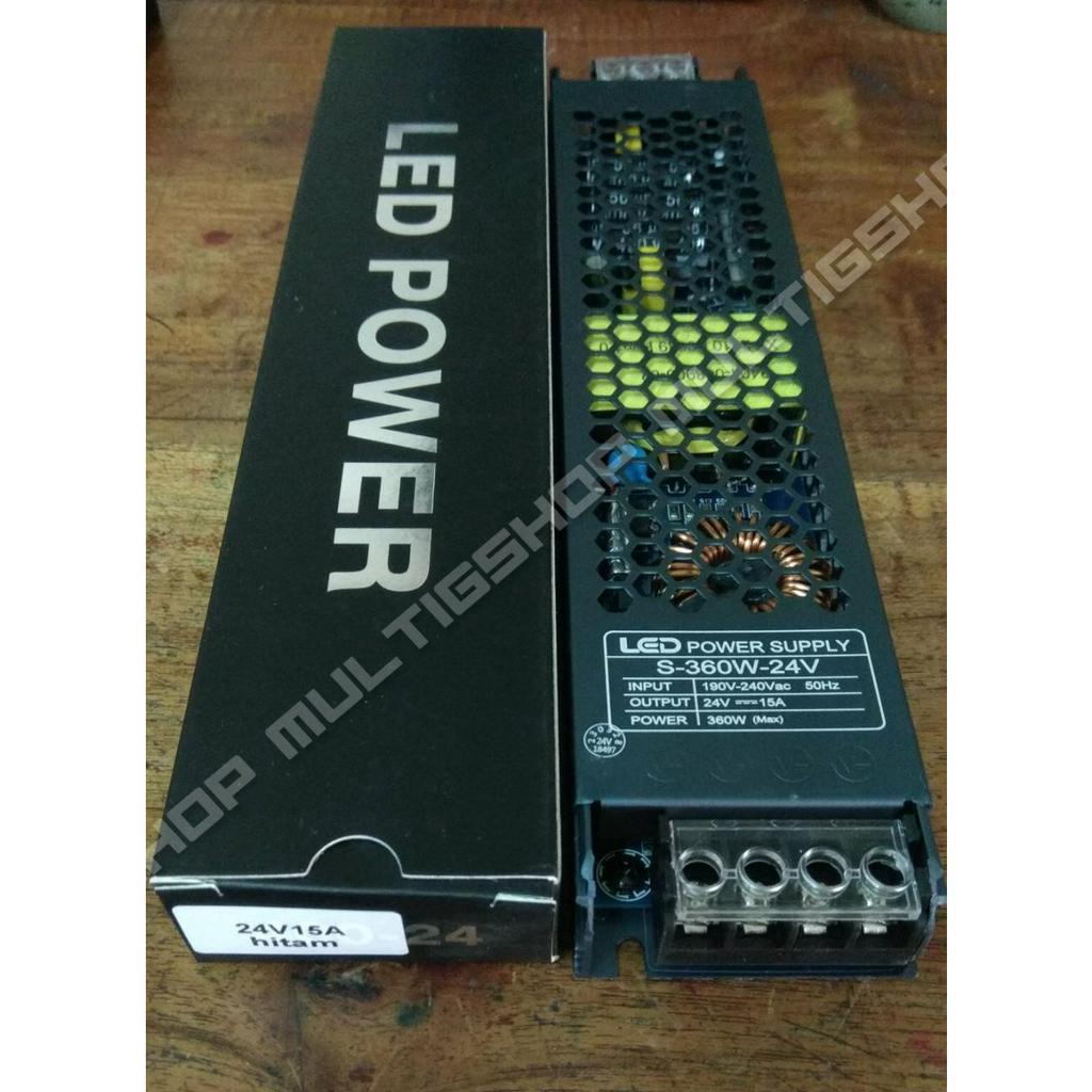 LED Power Supply Switching 24V 15A - Body Slim Hitam