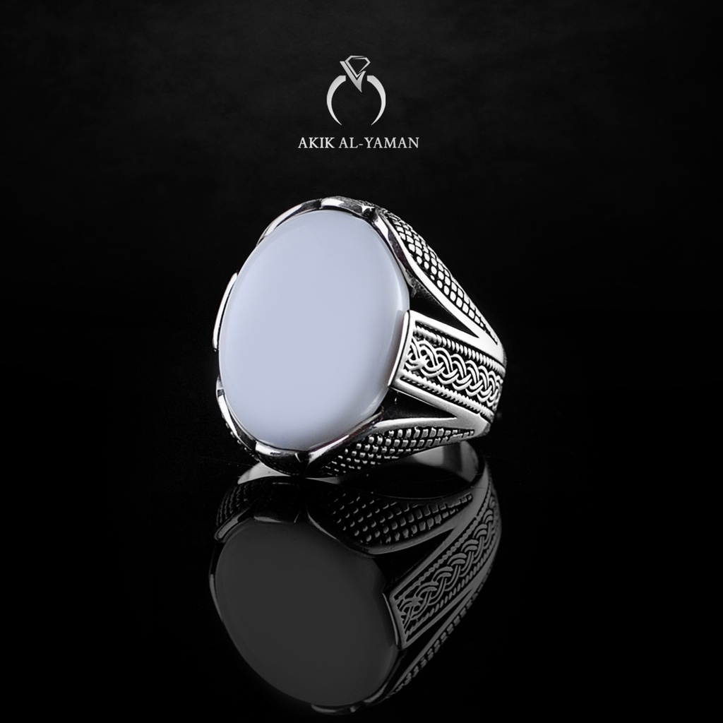 Cincin Batu akik Yaman Abyad dengan Ring Perak Original MADE IN YEMEN