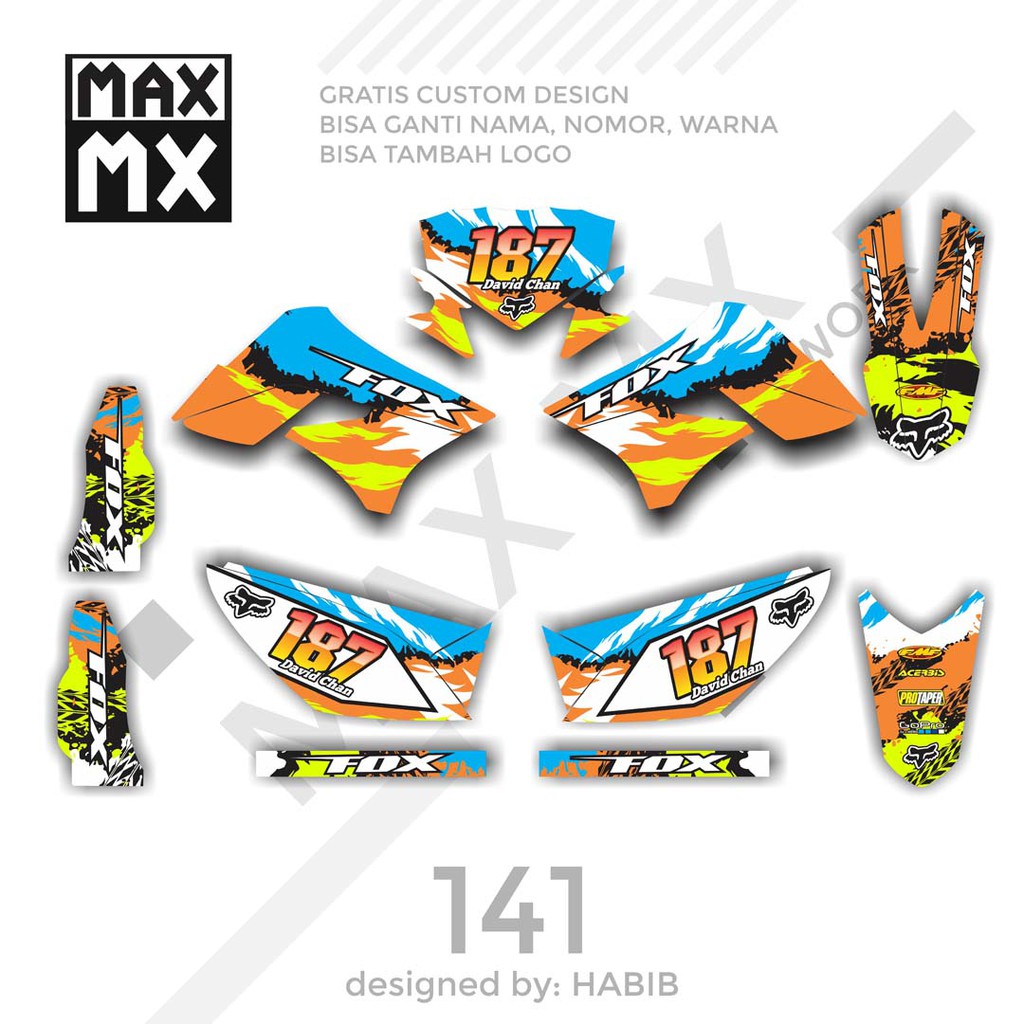 MX-01141 decal klx 150 orange biru fox