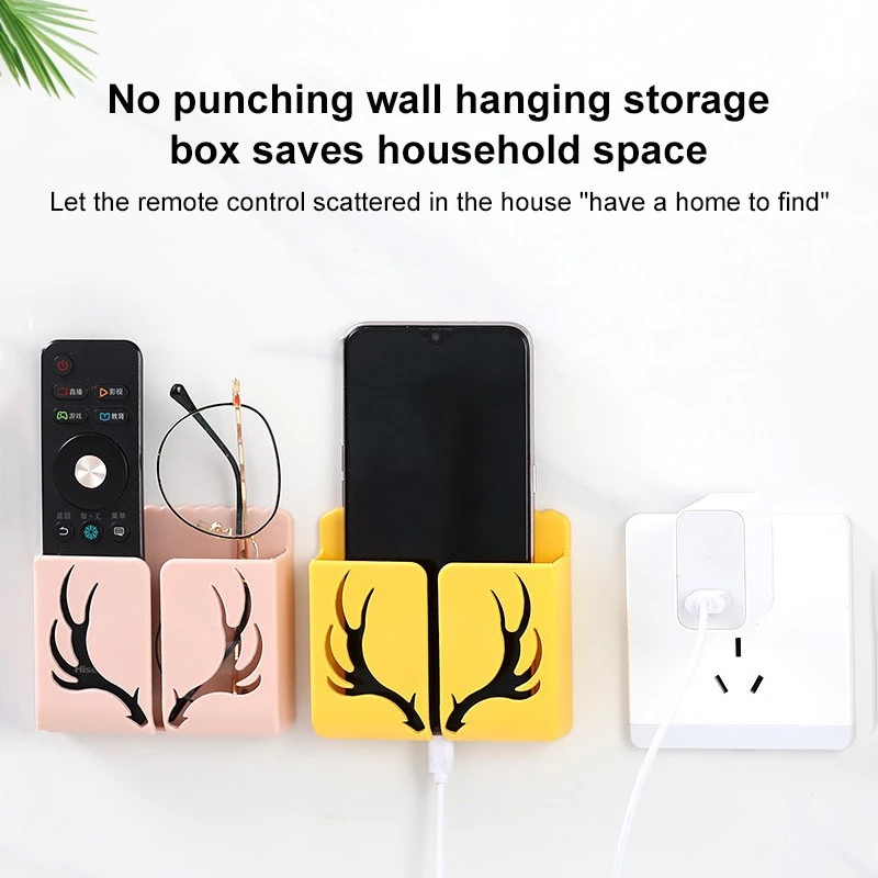 Home Wall Hanging Self Adhesive Antler Hollow Pattern Storage Box / Remote Control Mobile Phone Charging Holder