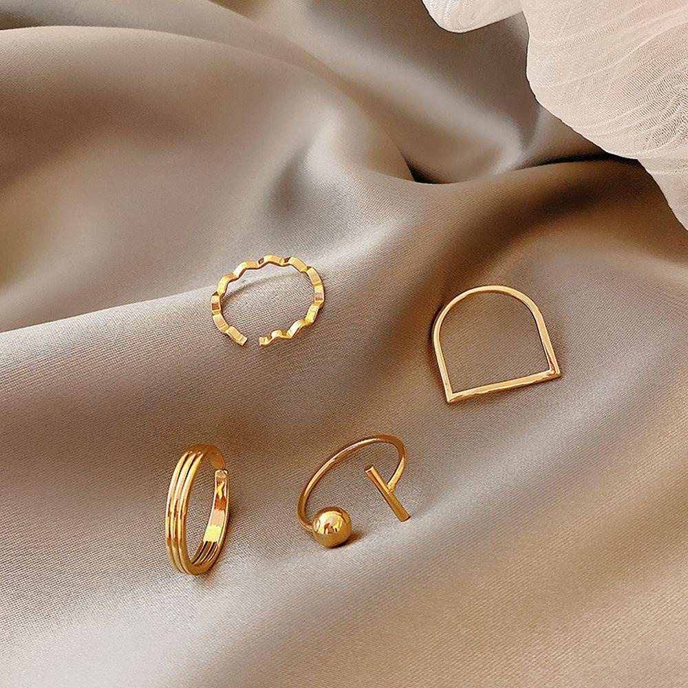 Mxbeauty Wanita Set Cincin Mewah INS Geometri Pesta Perhiasan Hadiah Adjustable Vintage Korea Style Rings