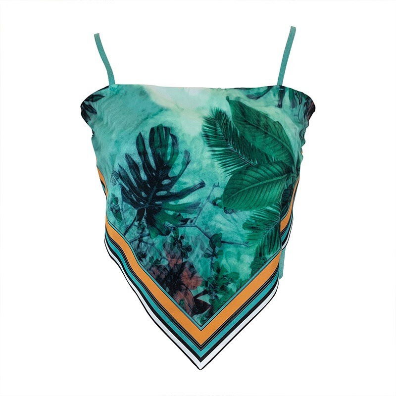 Tank Top Scarf Bandana Korea Tanktop Scarf Crop Top Tank Top Motif Ethnic Scarft-Hijau