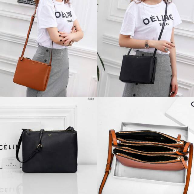 Hoh CELINE TRIPLE ZIPPER CLASSIC CROSSBODY BAG WITH BOX 668*