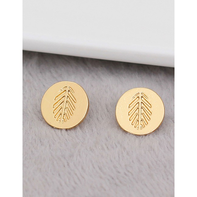 LRC Anting Tusuk Fashion Gold Round Leaf Earrings F40679