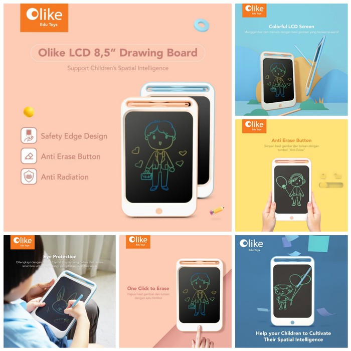 OLIKE TABLET LCD DRAWING BOARD 8,5 INCH MAINAN AMAN DAN EDUKATIF